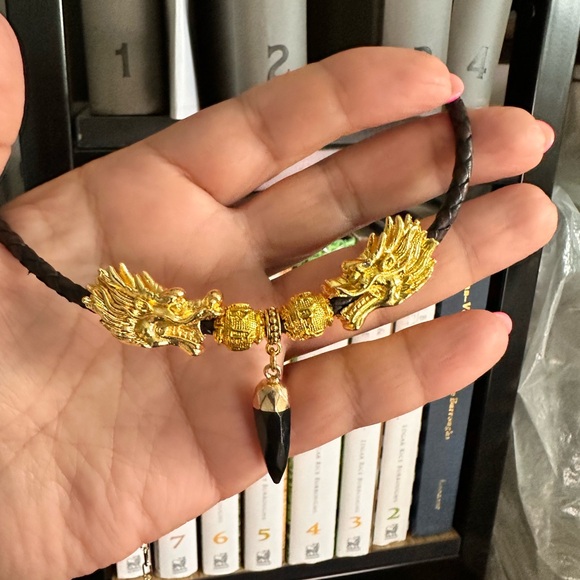 DRAGONS HEAD + ONYX NATURAL CHOKER NECKLACE size adjustable - Picture 10 of 11